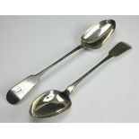A pair of George IV Scottish silver fiddle pattern basting spoons, James & Walter Marshall,