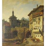 Christian Wilberg (German 1839-1882), Oil on Canvas, Bamberg Germany - city scene with buildings,