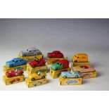 A collection of ten Dinky die cast vehicles, comprising 107 Sunbeam Alpine Sports in pale blue,