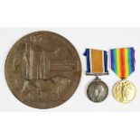 A World War One pair and death plaque to 331044 Pte A. V.