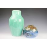 A Pilkingtons Royal Lancastrian vase, of ribbed form with celadon glaze, impressed marks, 34cm,