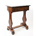 A Victorian mahogany side table, with drawer, on standard end supports and bun feet,