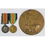 A World War One pair and death plaque to 65865 Gnr C. H. West R.A.