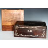 A 19th century mother of pearl inlaid rosewood writing slope, 40cm wide,