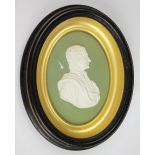 A Wedgwood oval plaque, depicting a bust of 'Sir Isaac Newton 1642-1727',