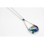 A Charles Horner enamelled pendant and chain, Chester 1908,