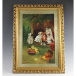 English School (Early 20th century), Pair of naive Folk Art oils on artist board,