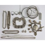 A collection of silver and silver coloured jewellery,