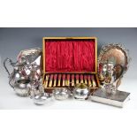 A collection of silver and plated wares, to include; a pair of silver condiments, Birmingham 1966,