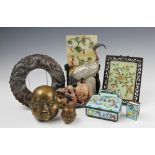 A selection of oriental wares to include, a pair of 19th century Japanese copper discs,