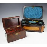 A late 19th century walnut and maple work box, with internal compartmented tray,