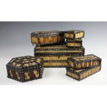 A 20th century Ceylonese bone inlaid quill work work box, 32cm wide,