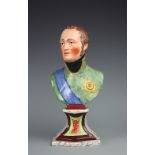 An early 19th century Staffordshire pearl ware bust of Tsar Alexander I,