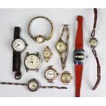 A collection of assorted wristwatches, to include; a 9ct gold Helvetia watch face,
