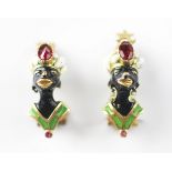 An unusual pair of Blackamoor design clip earrings,