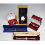 A collection of five wristwatches, comprising a ladies stainless steel Ingersoll, a ladies Rotary,