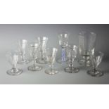 An assorted selection of 19th century glass, to include a half gill serving measure on knopped stem,