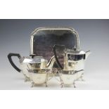 A George V Art Deco silver assembled four piece tea service, George Wish, Sheffield circa 1930,