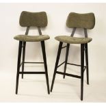 Three contemporary kitchen stools, with upholstered backs and seats, on turned legs, 113cm,