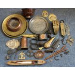 A selection of 19th century and later copper, brass and iron items,