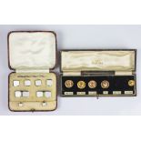 A cased set of gentlemans 9ct and 18ct gold and mother of pearl dress studs, of Art Deco design,