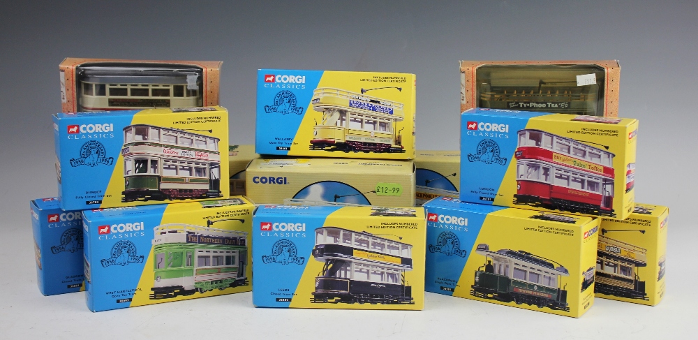 Sixteen Limited Edition Corgi tram models, comprising; nine Classics examples,