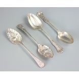 Two silver Kings pattern table spoons, Samuel Hayne & Dudley Cater, London 1856 and 1858, 22cm long,