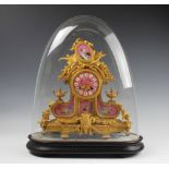 A 19th century French porcelain mounted gilt spelter eight day mantle clock,
