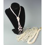 A collection of freshwater pearl set jewellery, to include; a 9ct gold chain set with six 'pearls',