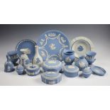 A selection of Wedgwood blue and white Jasper wares to include,