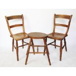 A pair of 19th century ash country kitchen dining chairs,