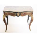 A late 18th century French Boulle work serpentine side table, with later marble top,