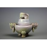 A Chinese lavender jadeite koro and cover,