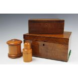 A 19th century mahogany box, with mirror set to the underside of the lid, 29cm wide,