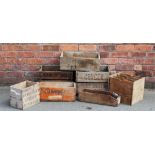 A selection of vintage wooden advertising crates and boxes to include a Schweppes example (8)