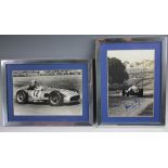 A signed picture of Stirling Moss and Juan Manuel Fangio at the 1955 Aintree Grand Prix,