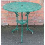 A 19th century style painted metal garden table, with all over floral detailing,