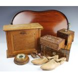 A 19th century inlaid mahogany tea caddy, 11cm H x 13cm W, with a walnut work box,