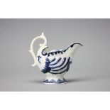 An 18th century Derby porcelain blue and white dolphin ewer shape cream jug, circa 1770,