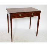 A George III mahogany side table, with drawer, on tapered square legs,