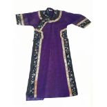 A Chinese summer gauze purple robe, with embroidered panels,