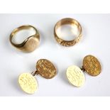 A pair of 15ct yellow gold cufflinks, each monogrammed, weight 7gms,