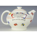 A World War II propaganda tea pot 'War Against Hitlerism' by Crown Ducal,