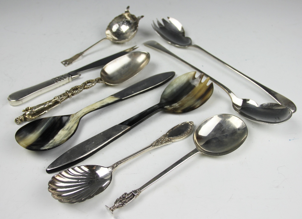 A selection of silver comprising; a large Victorian silver and gilt apostle spoon, Henry Holland,