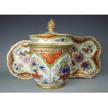 An early 19th century Chamberlains Worcester 'Dragons in Compartments' ice pail, cover and liner,