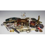 A selection of objects of virtue, to include a 19th century copper powder flask,