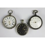 A George III silver pair cased pocket watch, with Arabic dial (as found), with fusee movement,