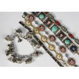 Assorted jewellery, to include; a silver charm bracelet hung with twelve charms, gross weight 65gms,