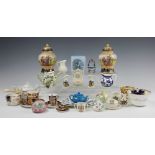 A collection of decorative ceramics, to include a Coalport blue batwing pattern sugar bowl and jug,