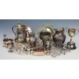 A selection of silver plated wares to include; a J.